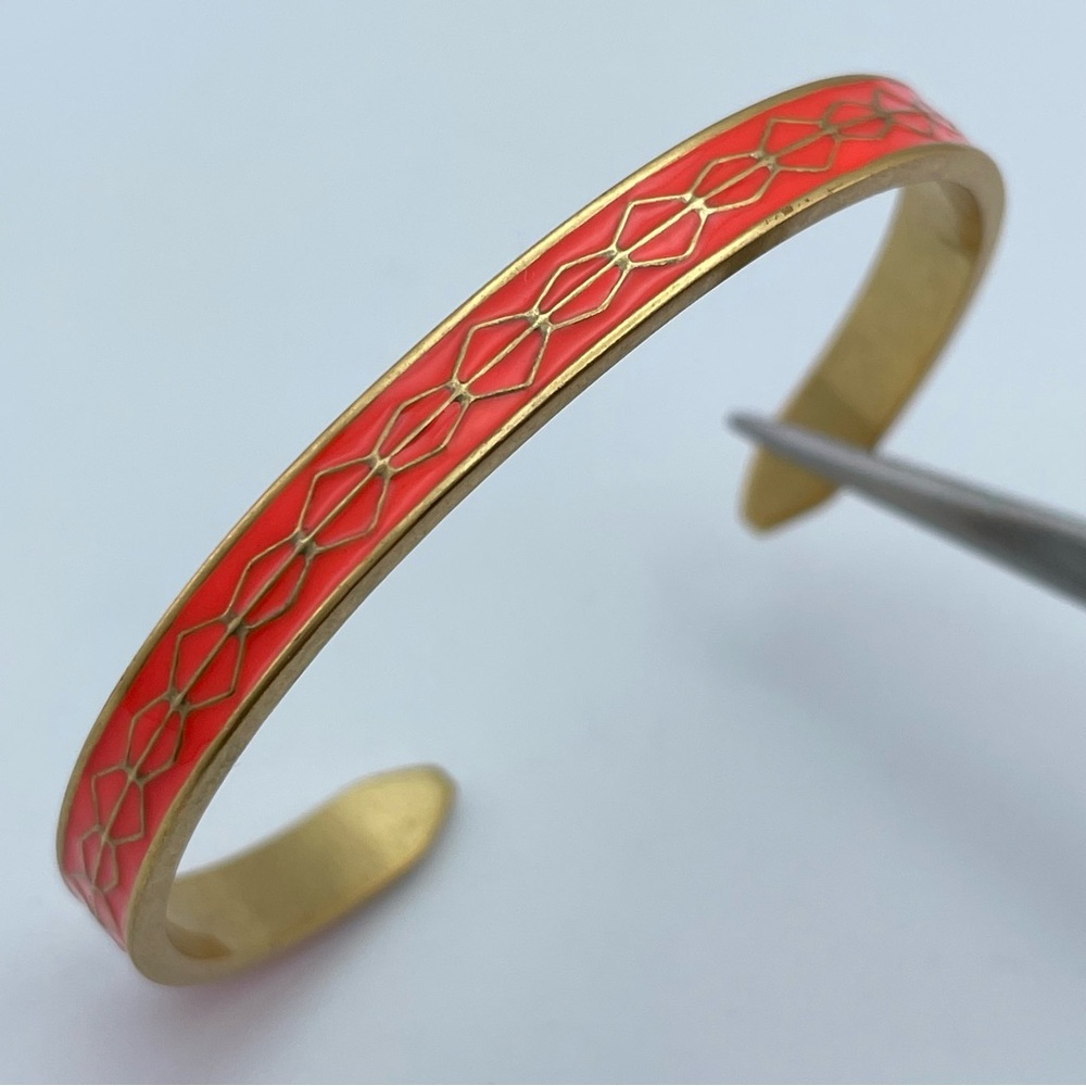 Stella & Dot Enamel Geometric Cuff Bracelet – Coral & Gold